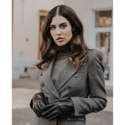 Fratelli Orsini Women's Gloves Francesca (black) - Lambskin Leather Gloves With White Fur Lining