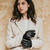 Fratelli Orsini Women's Gloves Francesca (black) - Lambskin Leather Gloves With White Fur Lining