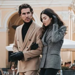 Fratelli Orsini Women's Gloves Francesca (black) - Lambskin Leather Gloves With White Fur Lining