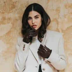 Fratelli Orsini Women's Gloves Francesca (brown) - Lambskin Leather Gloves With White Fur Lining