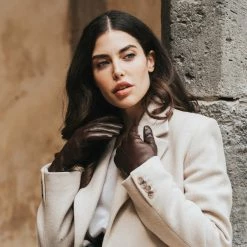 Fratelli Orsini Women's Gloves Francesca (brown) - Lambskin Leather Gloves With White Fur Lining