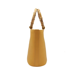 Fratelli Orsini Frida - Calf Leather Women’s Bucket Handbag With Circular Bamboo Handles Leather Bags