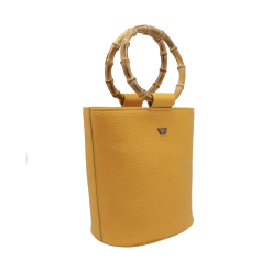 Fratelli Orsini Frida - Calf Leather Women’s Bucket Handbag With Circular Bamboo Handles Leather Bags