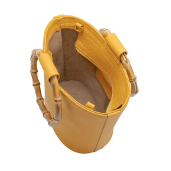 Fratelli Orsini Frida - Calf Leather Women’s Bucket Handbag With Circular Bamboo Handles Leather Bags
