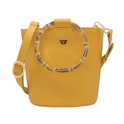 Fratelli Orsini Frida - Calf Leather Women’s Bucket Handbag With Circular Bamboo Handles Leather Bags