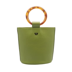 Fratelli Orsini Frida R - Calf Leather Women’s Bucket Handbag With Circular Resin Handles Leather Bags