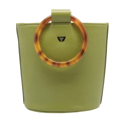 Fratelli Orsini Frida R - Calf Leather Women’s Bucket Handbag With Circular Resin Handles Leather Bags