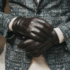Fratelli Orsini Giovanni (brown) - Lambskin Leather Gloves With Cashmere Lining & Touchscreen Men's Gloves