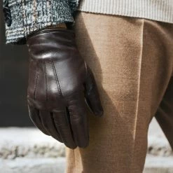 Fratelli Orsini Giovanni (brown) - Lambskin Leather Gloves With Cashmere Lining & Touchscreen Men's Gloves