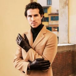 Fratelli Orsini Men's Gloves Marco (brown) - Lambskin Leather Gloves With White Fur Lining