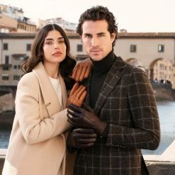 Fratelli Orsini Men's Gloves Marco (brown) - Lambskin Leather Gloves With White Fur Lining