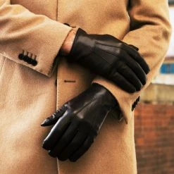 Fratelli Orsini Men's Gloves Marco (brown) - Lambskin Leather Gloves With White Fur Lining