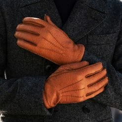 Fratelli Orsini Antonio (brown) - Peccary Leather Gloves With Cashmere Lining Men's Gloves